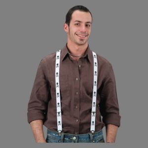 White Suspenders with skulls