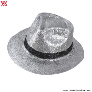 SILBERNER GLITZER-FEDORA MIT SCHWARZEM BAND