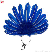 FEATHER HEADBAND WITH GOLD GLITTER ACCENTS - BLUE
