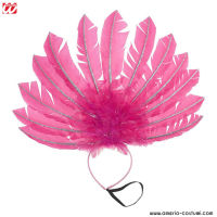TIARA DE PENAS COM DETALHES DE GLITTER DOURADO - ROSA