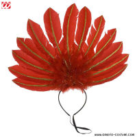 FEATHER HEADBAND WITH GOLD GLITTER ACCENTS - RED