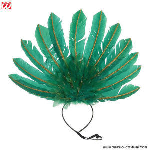 TIARA DE PENAS COM DETALHES DE GLITTER DOURADO - VERDE