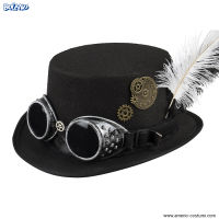 Chapéu STEAMPUNK com pena e óculos