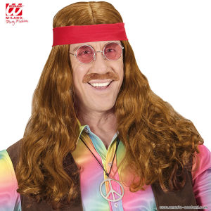 Parrucca Hippie con fascia e baffi Rossa