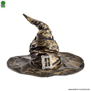 Pălărie de vrăjitoare aurie din material ondulat cu cataramă