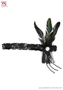 Headband with Black Sequins and Feathers