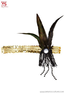Haarband mit goldenen Pailletten und Federn