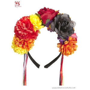 Bandeau fleuri avec rubans multicolores