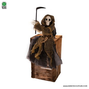 Seated skeleton with scythe 60 cm