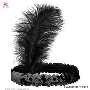 Sequin Headband with Black Feather