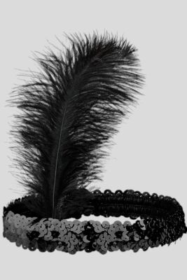 Sequin Headband with Black Feather
