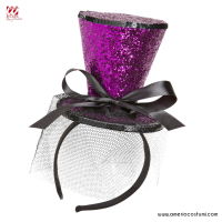 Mini Cartola Glitter com laço e véu Roxo