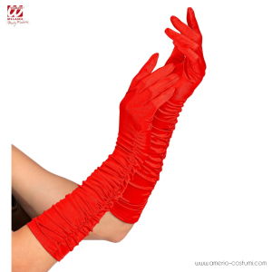 Guantes de satén elástico plisados rojos de 44 cm