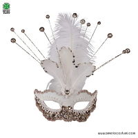 White mask with glitter feather sequins