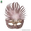 Máscara rosa con lentejuelas de plumas brillantes