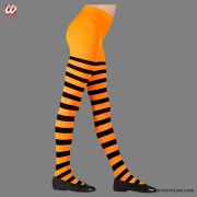 Meia-Calça Listrada Laranja Preto Menina