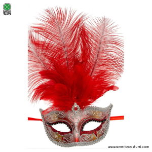 Mask with red and silver glitter 