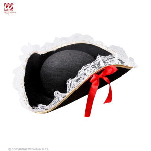 Tricorn Hat with Lace Finish and Red Bow