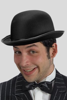 Black Felt Bowler Hat with Satin