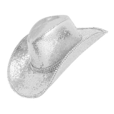 Cappello Cowboy Paillettes con Strass Argento