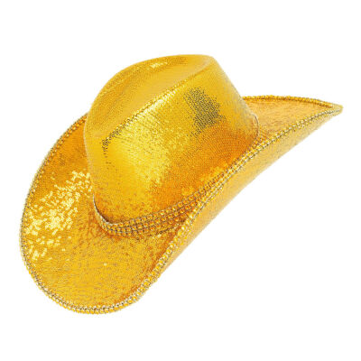 Cappello Cowboy Paillettes con Strass Oro